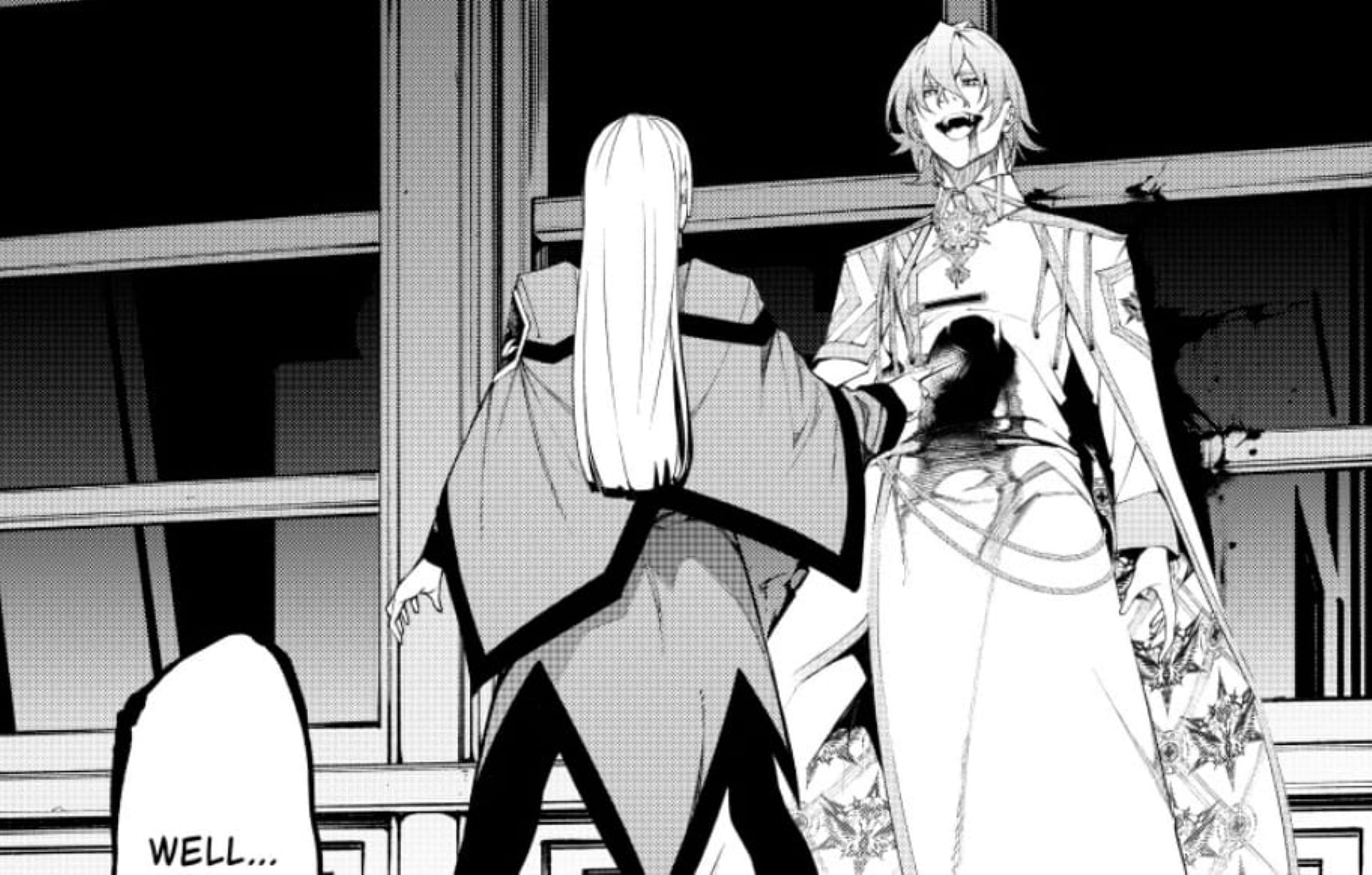 Emma pierces Julius's chest with her wand, as seen in Wistoria: Wand and Sword chapter 53 (Image via Kodansha)